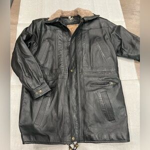 [L]M.Julian Wilsons Men's Black Leather Wool Lined Jacket detach Collar Barn